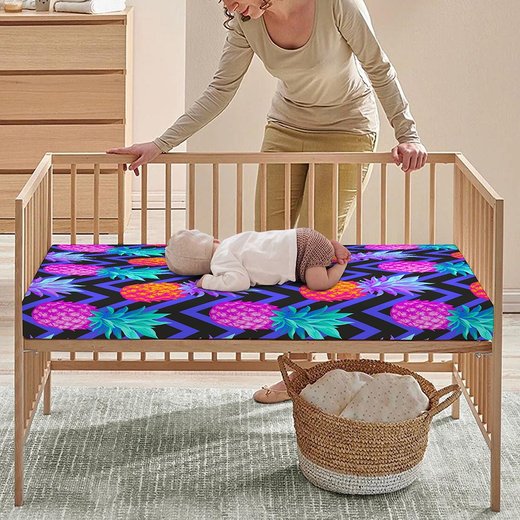 Neon EDM Zig Zag Pineapple Pattern Print Baby Crib Sheet