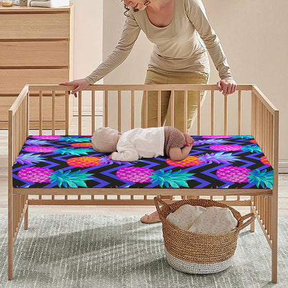 Neon EDM Zig Zag Pineapple Pattern Print Baby Crib Sheet