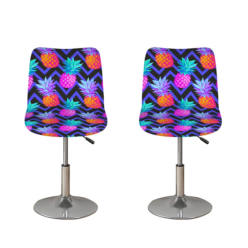 Neon EDM Zig Zag Pineapple Pattern Print Bar Stool Covers