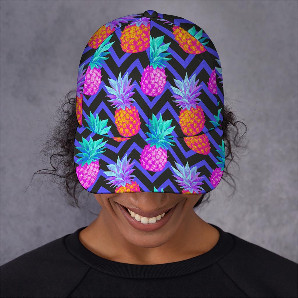 Neon EDM Zig Zag Pineapple Pattern Print Baseball Cap