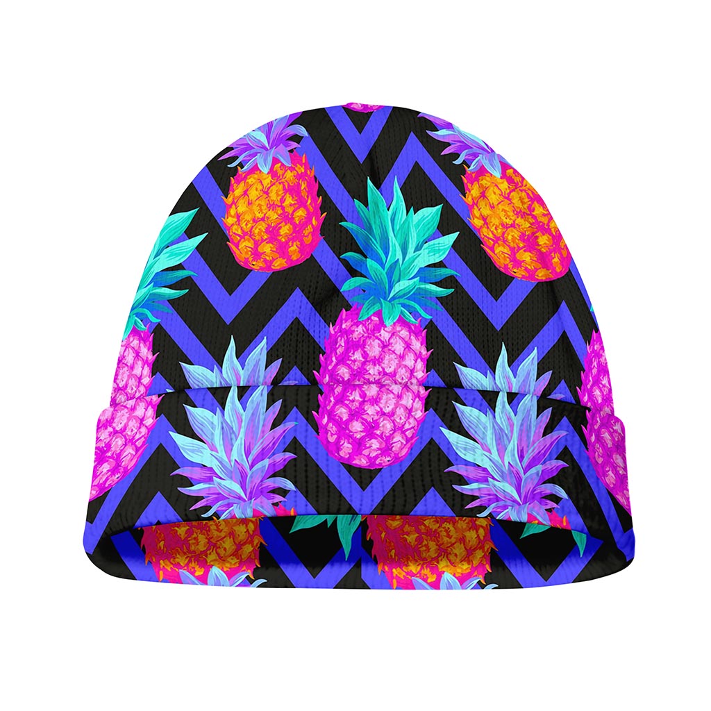 Neon EDM Zig Zag Pineapple Pattern Print Beanie