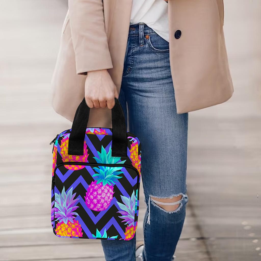 Neon EDM Zig Zag Pineapple Pattern Print Bible Tote Bag
