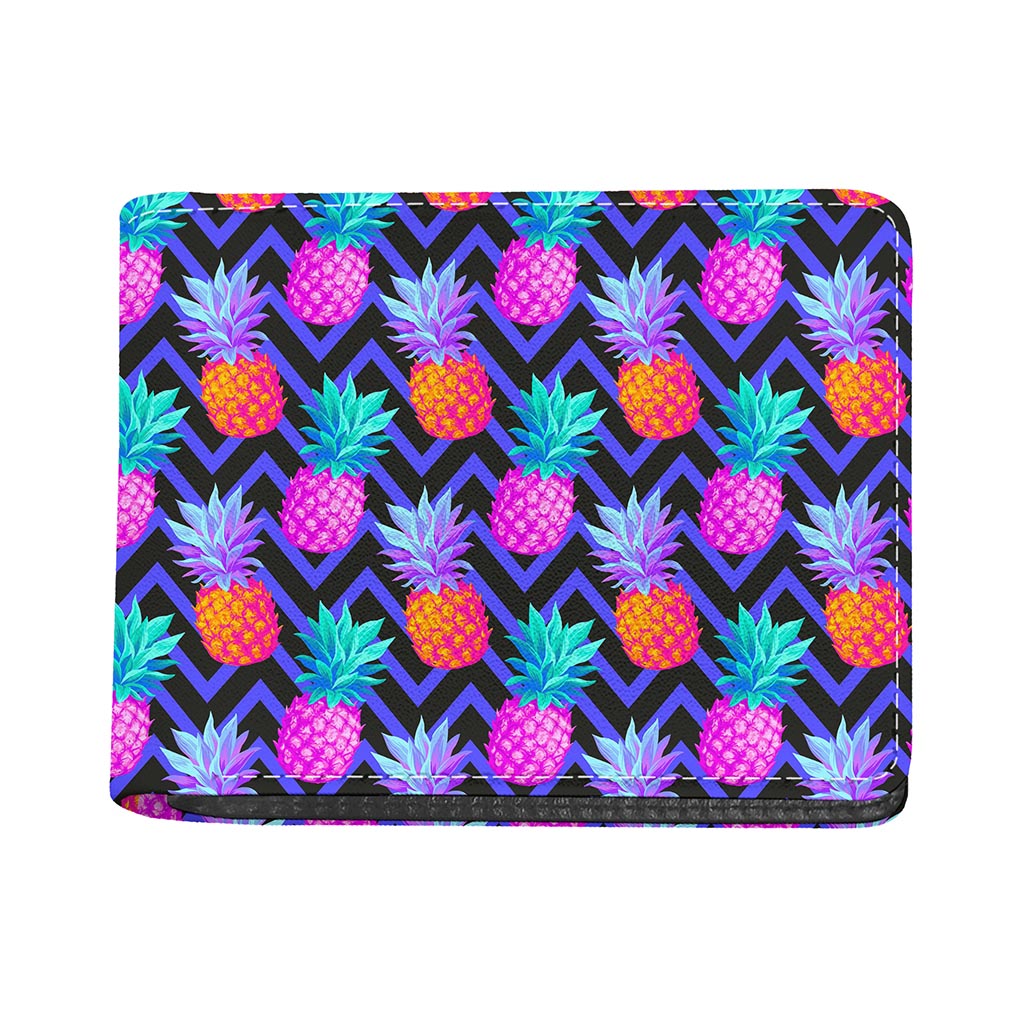 Neon EDM Zig Zag Pineapple Pattern Print Bifold Wallet