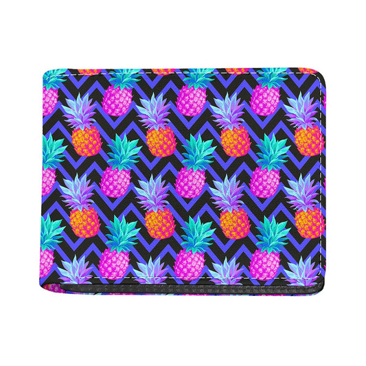Neon EDM Zig Zag Pineapple Pattern Print Bifold Wallet