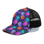 Neon EDM Zig Zag Pineapple Pattern Print Black Mesh Trucker Cap