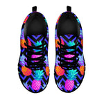 Neon EDM Zig Zag Pineapple Pattern Print Black Running Shoes