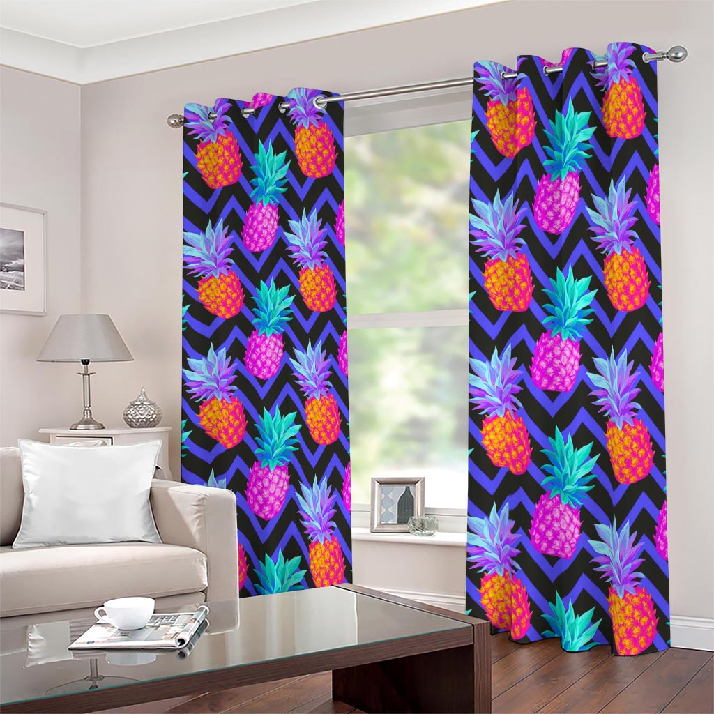 Neon EDM Zig Zag Pineapple Pattern Print Blackout Grommet Curtains