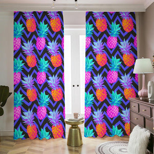 Neon EDM Zig Zag Pineapple Pattern Print Blackout Pencil Pleat Curtains