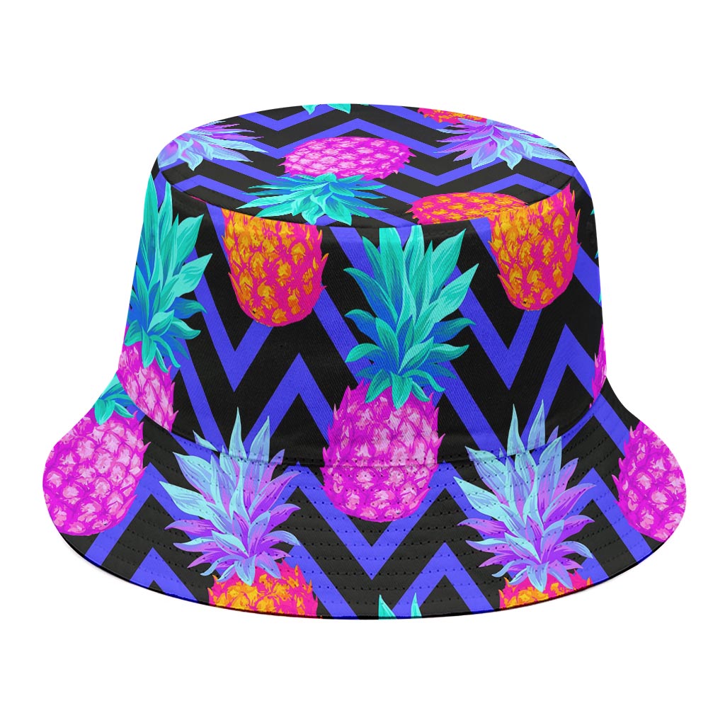 Neon EDM Zig Zag Pineapple Pattern Print Bucket Hat