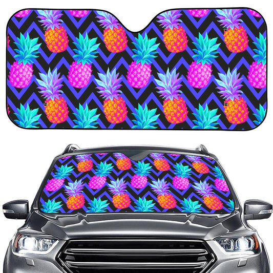 Neon EDM Zig Zag Pineapple Pattern Print Car Windshield Sun Shade