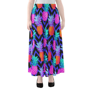 Neon EDM Zig Zag Pineapple Pattern Print Chiffon Maxi Skirt