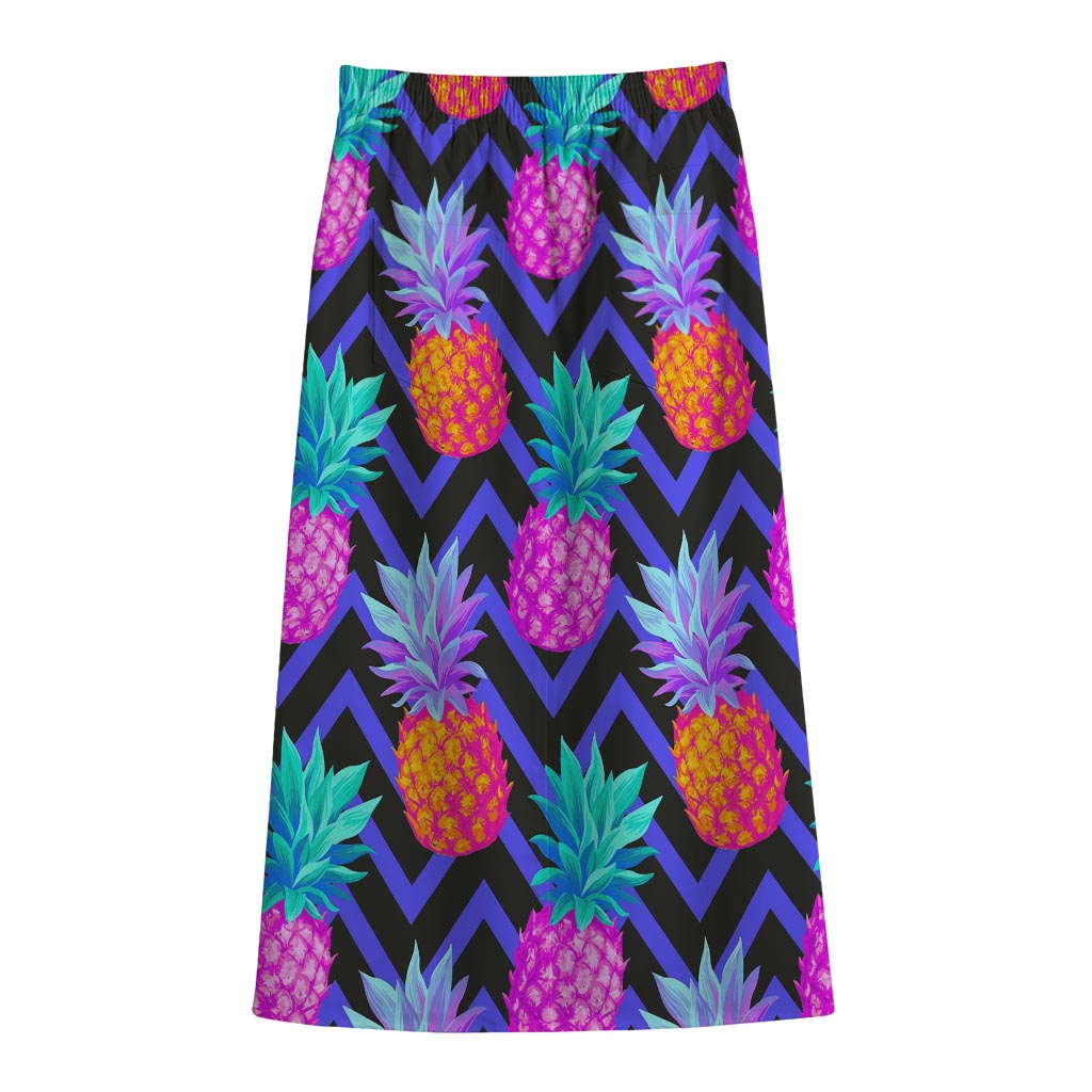 Neon EDM Zig Zag Pineapple Pattern Print Cotton Front Slit Maxi Skirt