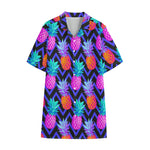 Neon EDM Zig Zag Pineapple Pattern Print Cotton Hawaiian Shirt