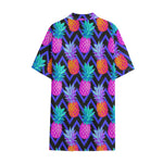 Neon EDM Zig Zag Pineapple Pattern Print Cotton Hawaiian Shirt