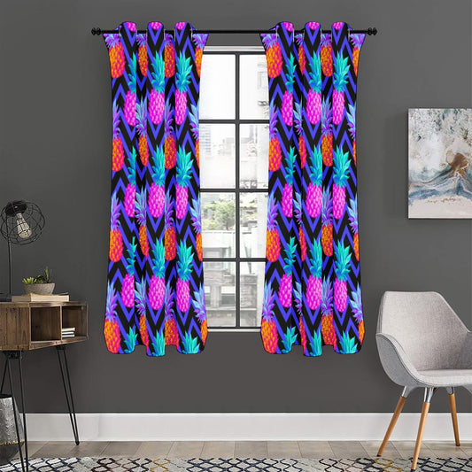 Neon EDM Zig Zag Pineapple Pattern Print Curtain