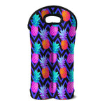 Neon EDM Zig Zag Pineapple Pattern Print Double Neoprene Wine Tote