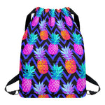 Neon EDM Zig Zag Pineapple Pattern Print Drawstring Backpack