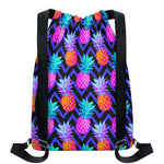 Neon EDM Zig Zag Pineapple Pattern Print Drawstring Backpack