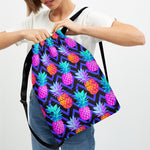 Neon EDM Zig Zag Pineapple Pattern Print Drawstring Backpack