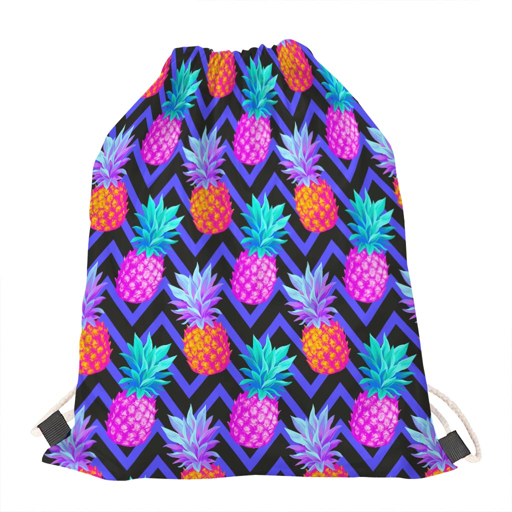 Neon EDM Zig Zag Pineapple Pattern Print Drawstring Bag