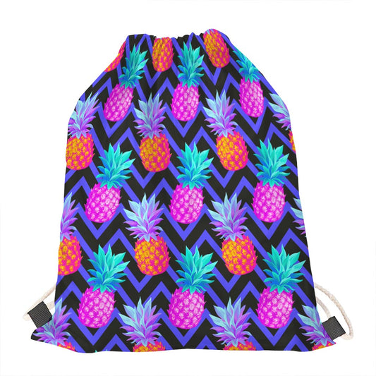 Neon EDM Zig Zag Pineapple Pattern Print Drawstring Bag