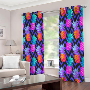 Neon EDM Zig Zag Pineapple Pattern Print Extra Wide Grommet Curtains