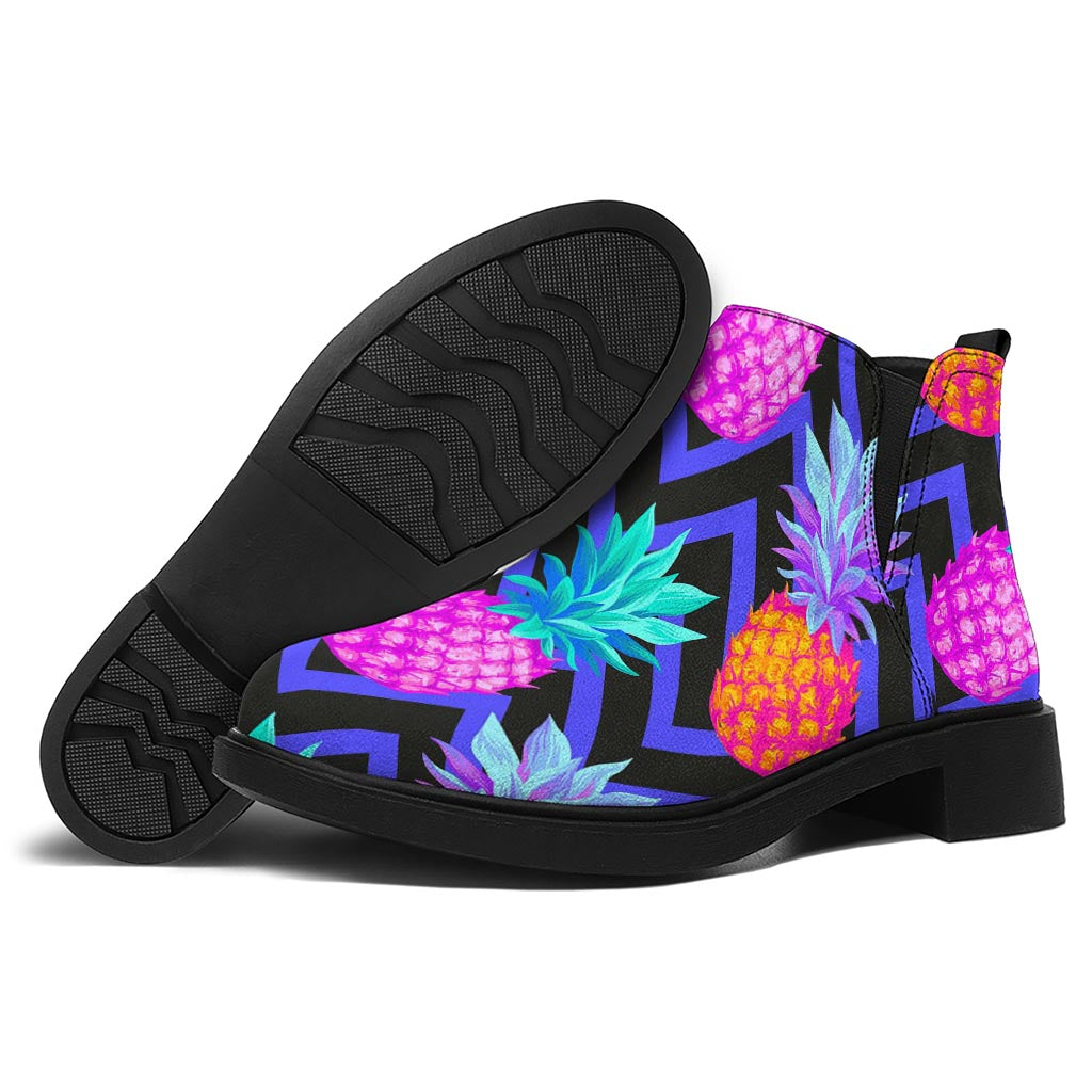 Neon EDM Zig Zag Pineapple Pattern Print Flat Ankle Boots