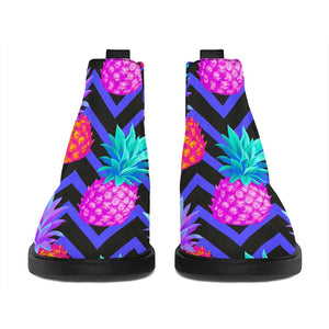 Neon EDM Zig Zag Pineapple Pattern Print Flat Ankle Boots