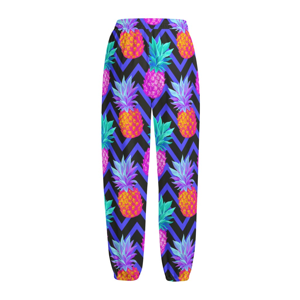 Neon EDM Zig Zag Pineapple Pattern Print Fleece Lined Knit Pants