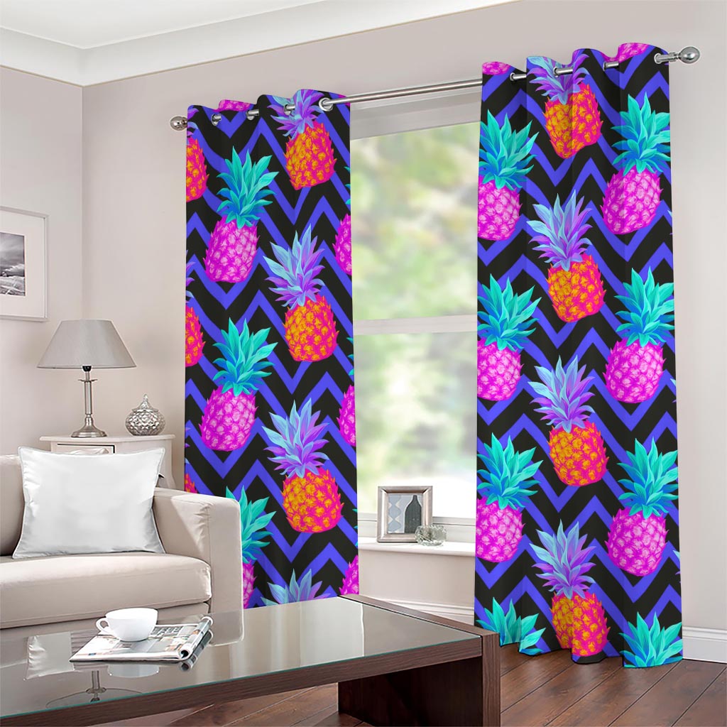 Neon EDM Zig Zag Pineapple Pattern Print Grommet Curtains