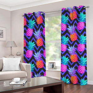 Neon EDM Zig Zag Pineapple Pattern Print Grommet Curtains