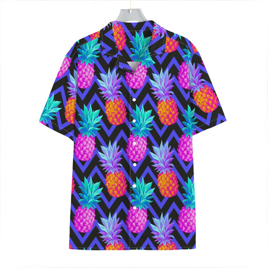 Neon EDM Zig Zag Pineapple Pattern Print Hawaiian Shirt