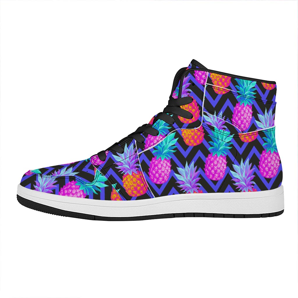 Neon EDM Zig Zag Pineapple Pattern Print High Top Leather Sneakers