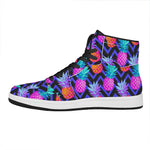 Neon EDM Zig Zag Pineapple Pattern Print High Top Leather Sneakers