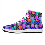 Neon EDM Zig Zag Pineapple Pattern Print High Top Leather Sneakers