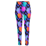 Neon EDM Zig Zag Pineapple Pattern Print High-Waisted Pocket Leggings