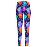 Neon EDM Zig Zag Pineapple Pattern Print High-Waisted Pocket Leggings