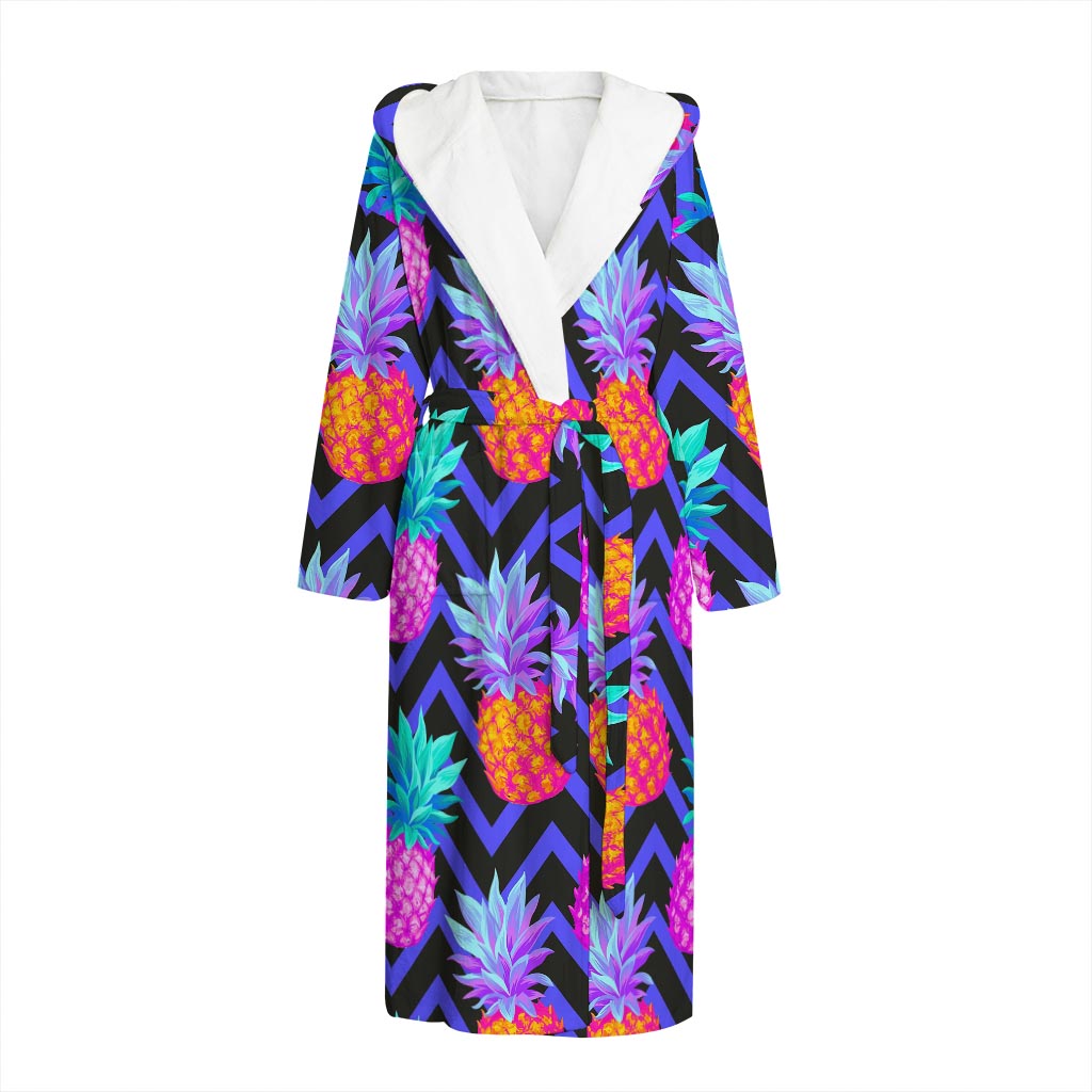 Neon EDM Zig Zag Pineapple Pattern Print Hooded Bathrobe