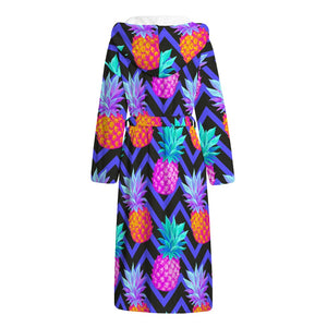 Neon EDM Zig Zag Pineapple Pattern Print Hooded Bathrobe