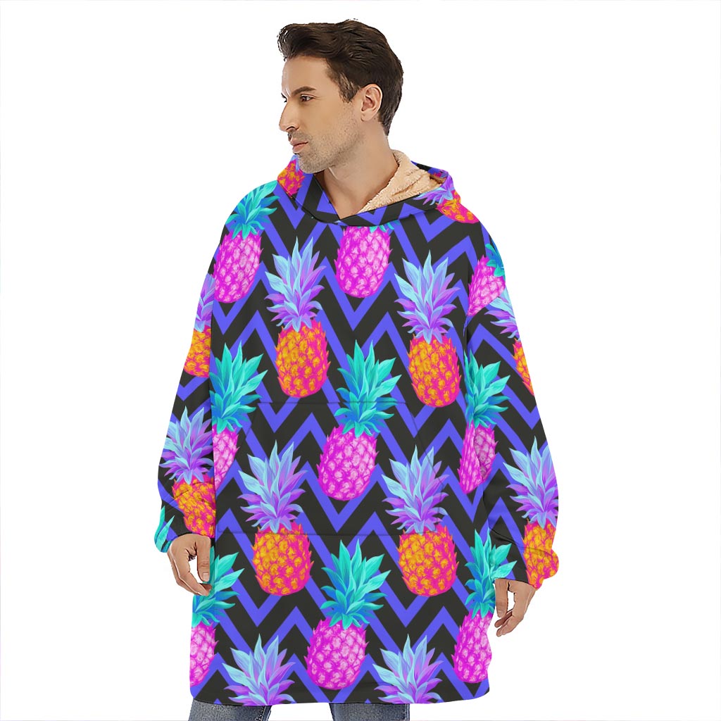 Neon EDM Zig Zag Pineapple Pattern Print Hoodie Blanket