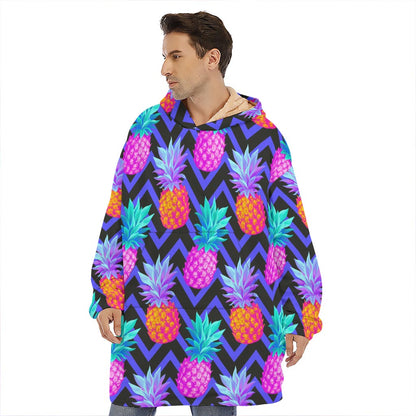 Neon EDM Zig Zag Pineapple Pattern Print Hoodie Blanket