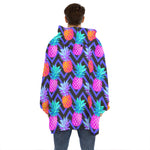 Neon EDM Zig Zag Pineapple Pattern Print Hoodie Blanket