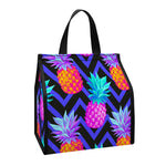 Neon EDM Zig Zag Pineapple Pattern Print Insulated Lunch Tote