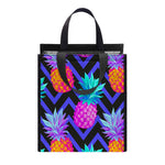 Neon EDM Zig Zag Pineapple Pattern Print Insulated Lunch Tote
