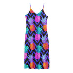 Neon EDM Zig Zag Pineapple Pattern Print Jersey Midi Cami Dress