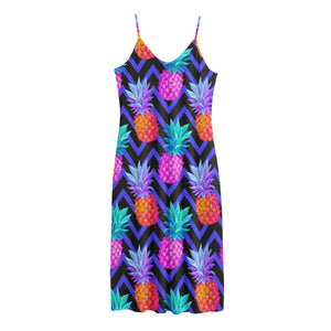 Neon EDM Zig Zag Pineapple Pattern Print Jersey Midi Cami Dress