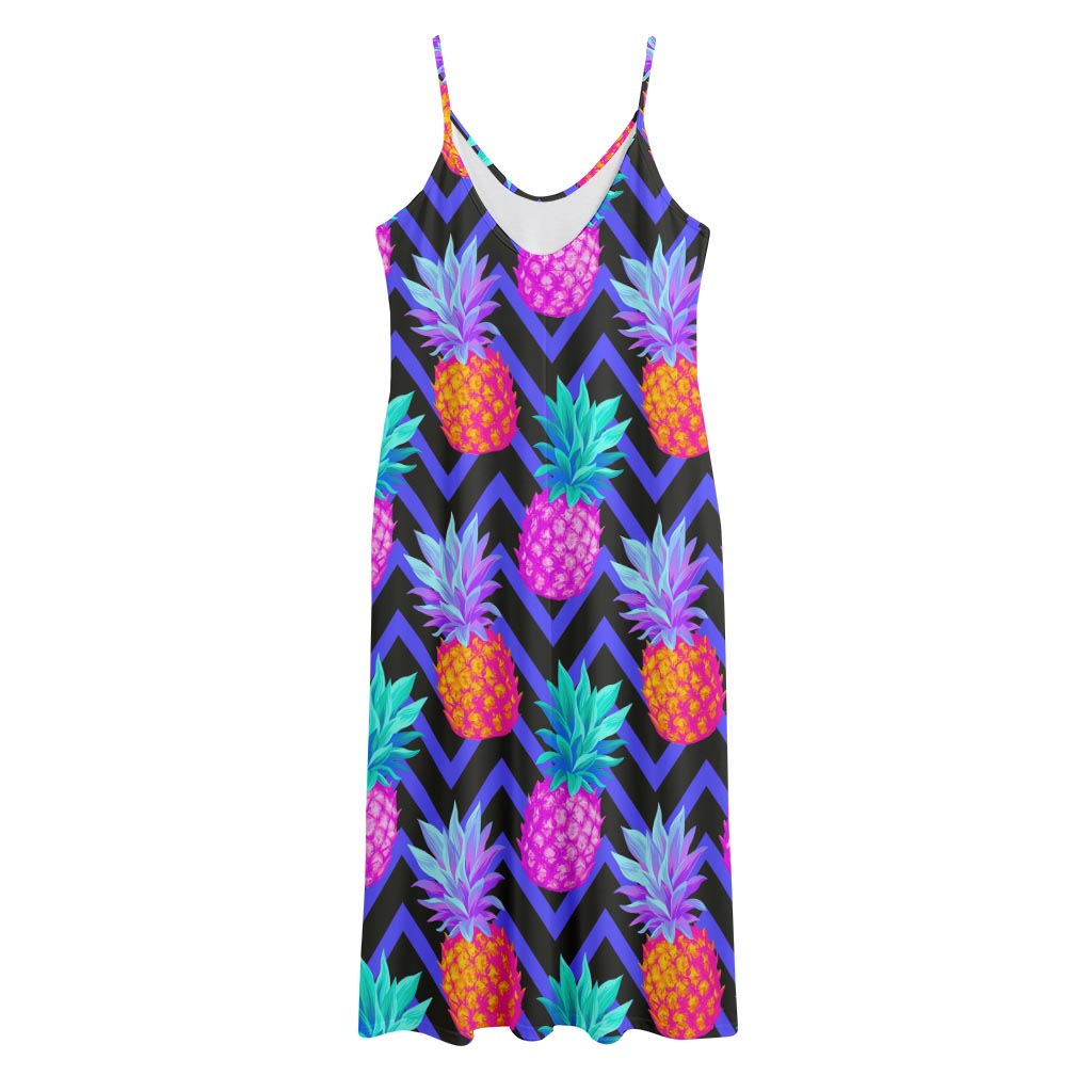 Neon EDM Zig Zag Pineapple Pattern Print Jersey Midi Cami Dress