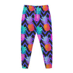 Neon EDM Zig Zag Pineapple Pattern Print Jogger Pants