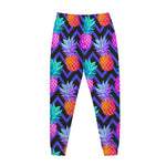 Neon EDM Zig Zag Pineapple Pattern Print Jogger Pants