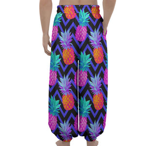 Neon EDM Zig Zag Pineapple Pattern Print Lantern Pants